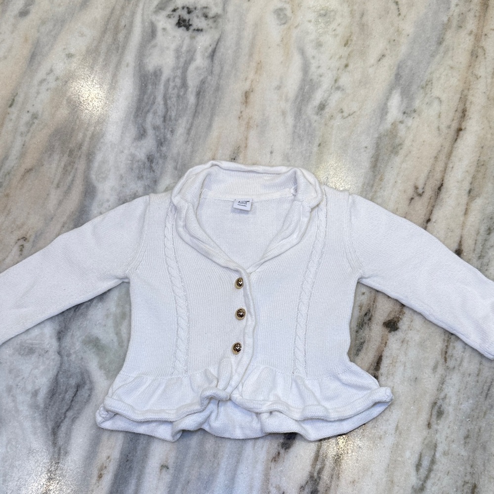 Janie and jack White Ruffled Kids Cardigan Sz 6-12 months
